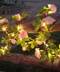 Guirlande lumineuse à fleurs et feuilles vertes