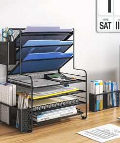 Organisateur de Bureau Multifonction 7 Niveaux en Métal Noir
