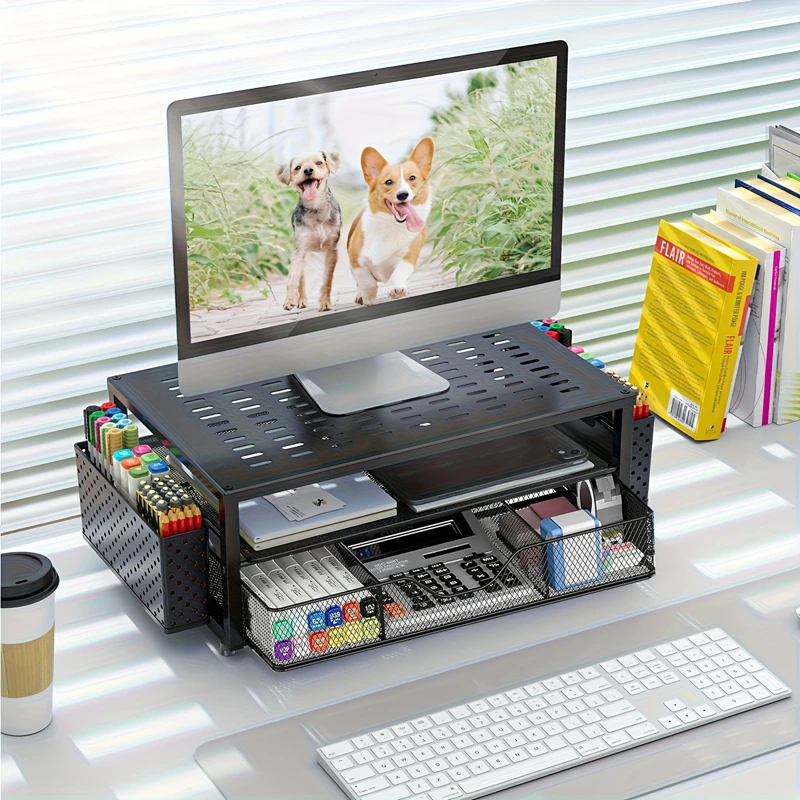 Organisateur de Bureau & Support Écran Ergonomique
